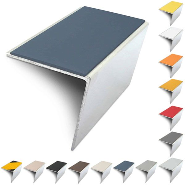 Rakeback Anti Slip 57mm x 55mm Aluminium Stair Nosing Edge Trim With PVC Insert