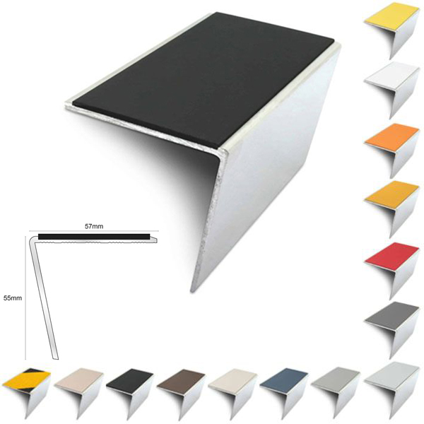 Rakeback Anti Slip 57mm x 55mm Aluminium Stair Nosing Edge Trim With PVC Insert