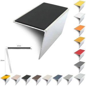Rakeback Anti Slip 57mm x 55mm Aluminium Stair Nosing Edge Trim With PVC Insert