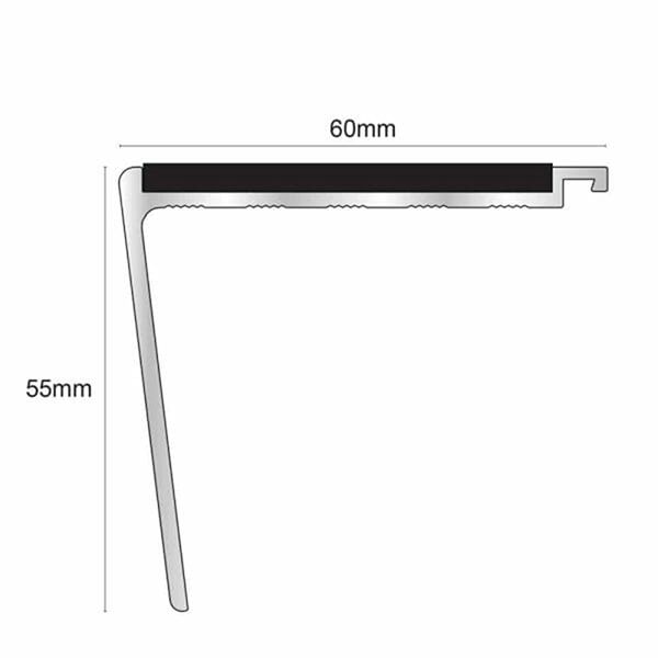 Rakeback 60mm x 55mm Aluminium Non Slip Stair Nosing With PVC Insert