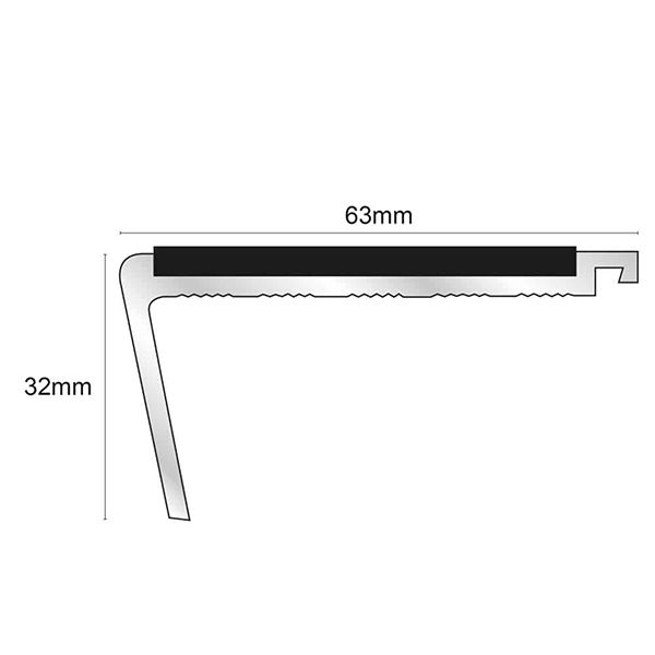 63mm x 32mm Aluminium Rakeback Stair Nosing With PVC Insert