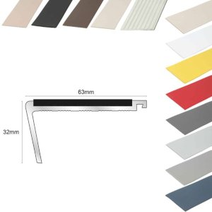 63mm x 32mm Aluminium Rakeback Stair Nosing With PVC Insert