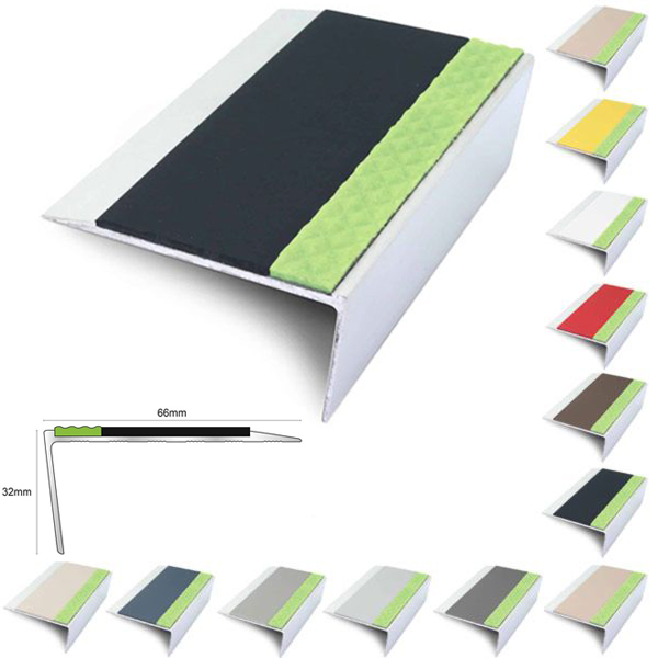Rakeback Aluminator 66mm x 32mm Stair Nosing Edge Trim With PVC Insert