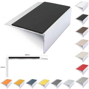 Aluminium Stair Nosing 66mm x 32mm Anti Slip Edge Trim With PVC Insert