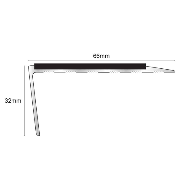 Rakeback Aluminium 66mm x 32mm Stair Nosing Edge Trim With PVC Insert