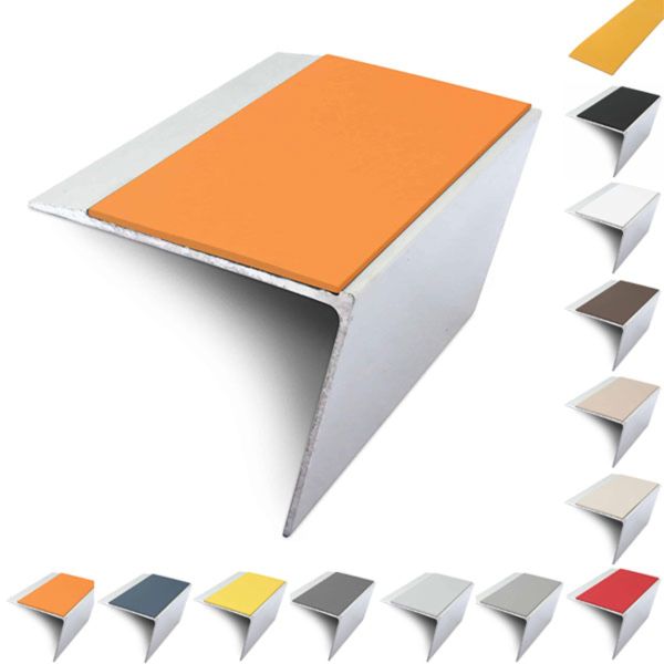 67mm x 55mm DDA Compliant Rakeback Aluminium Stair Nosing Edge Trim With PVC Insert 
