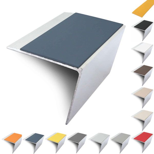 67mm x 55mm DDA Compliant Rakeback Aluminium Stair Nosing Edge Trim With PVC Insert 
