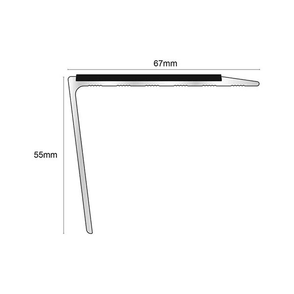 67mm x 55mm DDA Compliant Rakeback Aluminium Stair Nosing Edge Trim With PVC Insert 