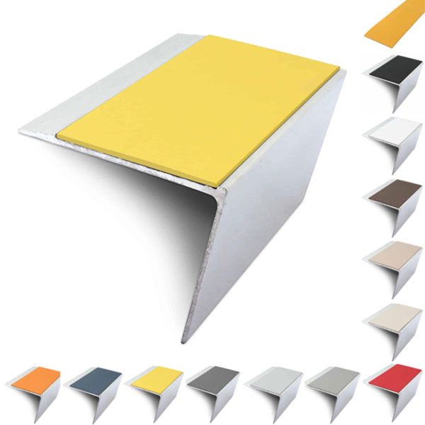 67mm x 55mm DDA Compliant Rakeback Aluminium Stair Nosing Edge Trim With PVC Insert 