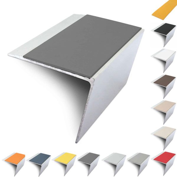 67mm x 55mm DDA Compliant Rakeback Aluminium Stair Nosing Edge Trim With PVC Insert 