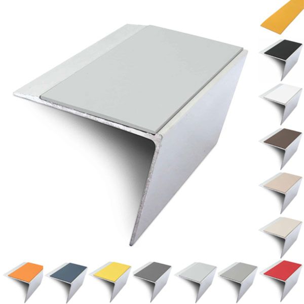 67mm x 55mm DDA Compliant Rakeback Aluminium Stair Nosing Edge Trim With PVC Insert 