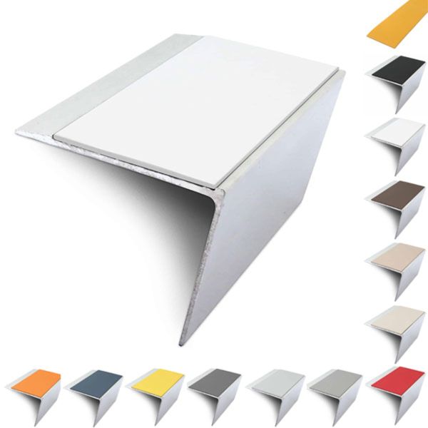 67mm x 55mm DDA Compliant Rakeback Aluminium Stair Nosing Edge Trim With PVC Insert 