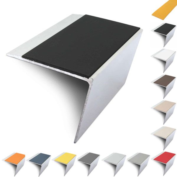 67mm x 55mm DDA Compliant Rakeback Aluminium Stair Nosing Edge Trim With PVC Insert 