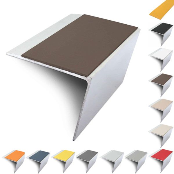 67mm x 55mm DDA Compliant Rakeback Aluminium Stair Nosing Edge Trim With PVC Insert 