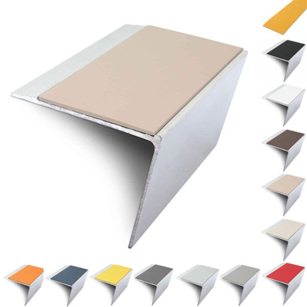 67mm x 55mm DDA Compliant Rakeback Aluminium Stair Nosing Edge Trim With PVC Insert 