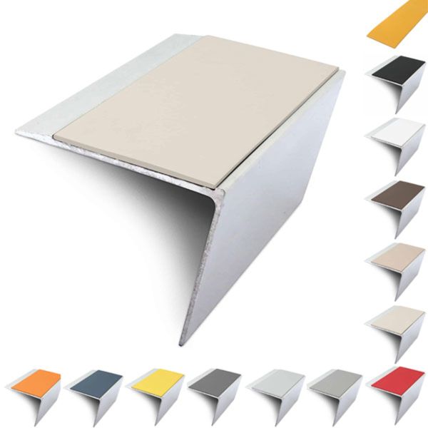 67mm x 55mm DDA Compliant Rakeback Aluminium Stair Nosing Edge Trim With PVC Insert 