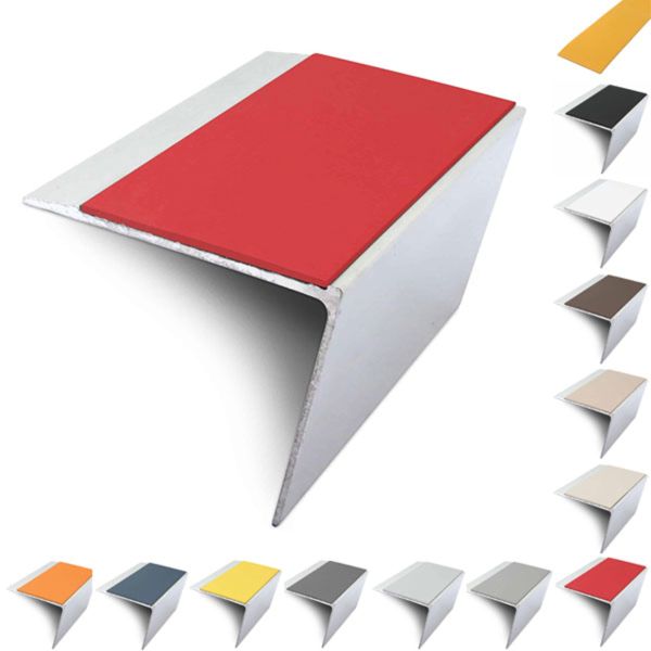 67mm x 55mm DDA Compliant Rakeback Aluminium Stair Nosing Edge Trim With PVC Insert 