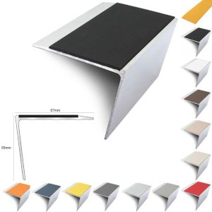 67mm x 55mm DDA Compliant Rakeback Aluminium Stair Nosing Edge Trim With PVC Insert 