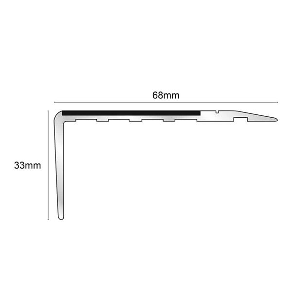 68mm x 33mm Aluminium Slip Resistant Stair Nosing Edge Trim With PVC Insert
