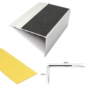 68mm x 33mm Aluminium Slip Resistant Stair Nosing Edge Trim With PVC Insert