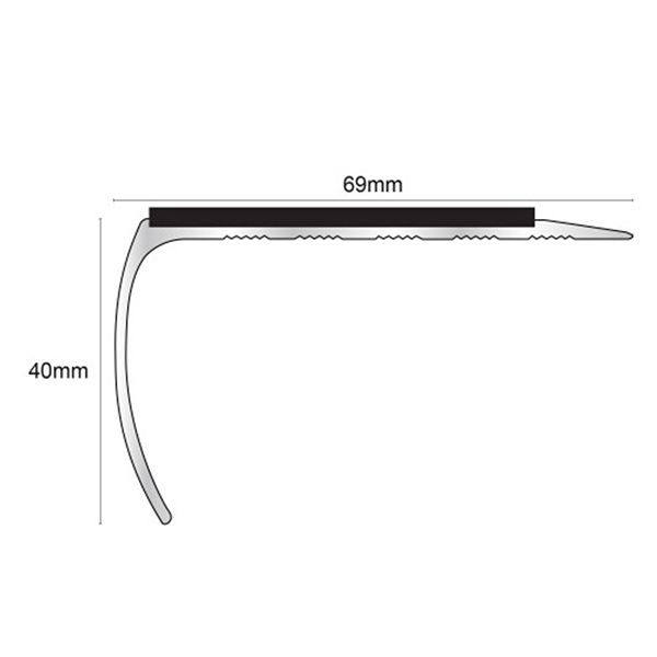 Aluminium Bullnose 69mm x 40mm Stair Nosing Edge Trim With PVC Insert