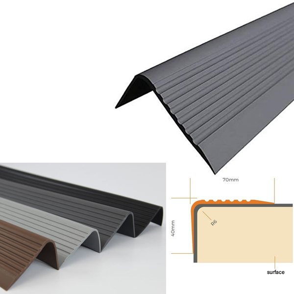 70mm x 40mm Bullnose Stair Nosing Non Slip PVC Rubber Angle Step Edge