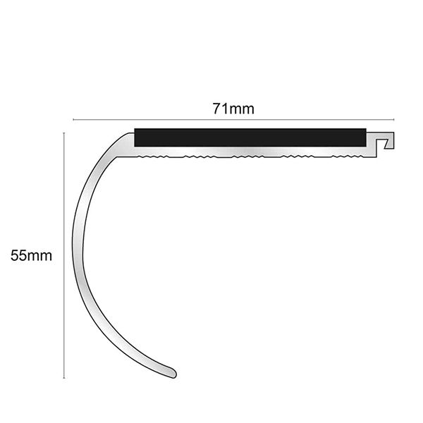 Aluminium 71mm x 55mm Bullnose Stair Nosing With PVC Insert