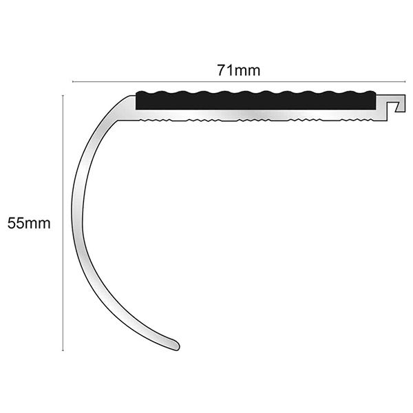 Anti-slip 71mm x 55mm Bullnose Stair Nosing With Tredsafe PVC Insert