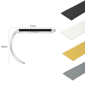 Anti-slip 71mm x 55mm Bullnose Stair Nosing With Tredsafe PVC Insert