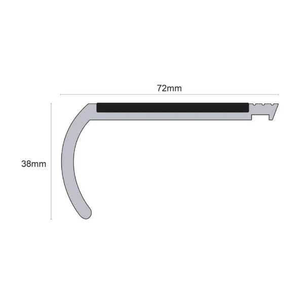 PVC Hard 72mm x 38mm Bullnose Stair Nosing with PVC Insert
