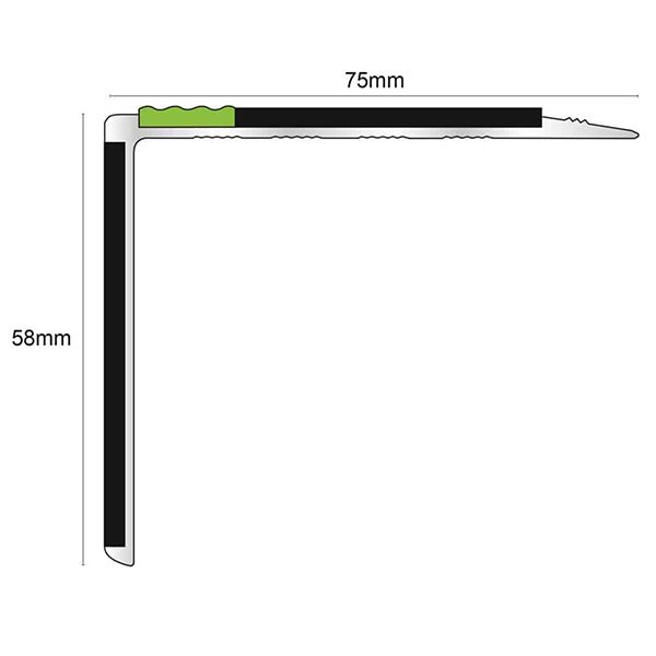 Aluminator Tredsafe Stair Nosing Edge 75mm x 58mm  Trim With PVC Insert DDA Compliant