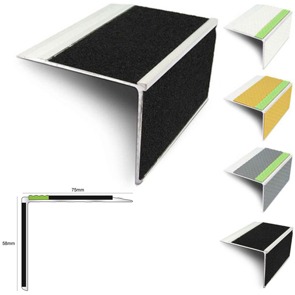 Aluminator Tredsafe Stair Nosing Edge 75mm x 58mm  Trim With PVC Insert DDA Compliant