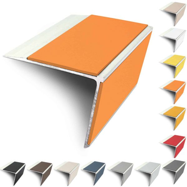 75mm x 58mm Aluminium Rakeback Stair Nosing Edge Trim With PVC Insert