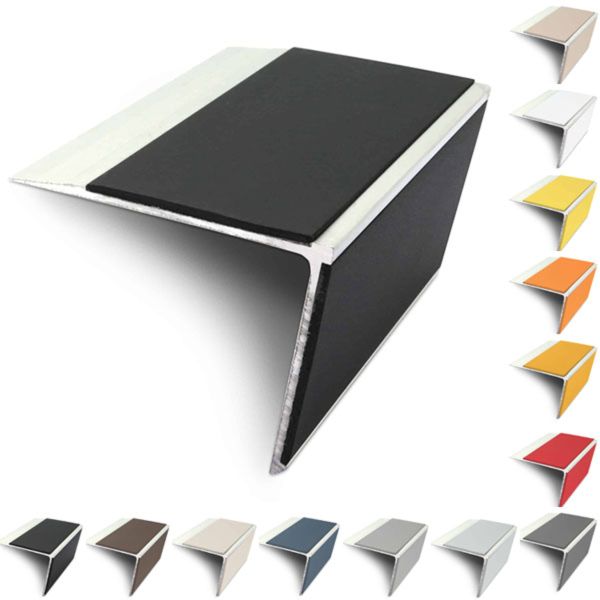 75mm x 58mm Aluminium Rakeback Stair Nosing Edge Trim With PVC Insert