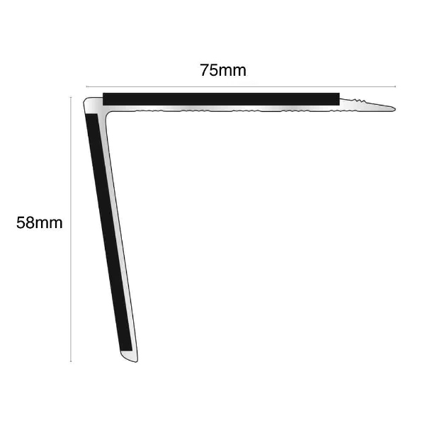75mm x 58mm Aluminium Rakeback Stair Nosing Edge Trim With PVC Insert
