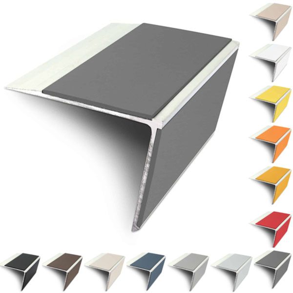 75mm x 58mm Aluminium Rakeback Stair Nosing Edge Trim With PVC Insert