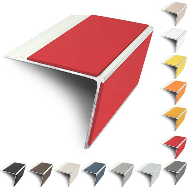 75mm x 58mm Aluminium Rakeback Stair Nosing Edge Trim With PVC Insert