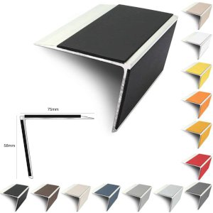 75mm x 58mm Aluminium Rakeback Stair Nosing Edge Trim With PVC Insert