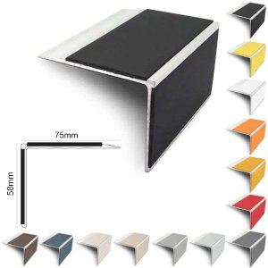 Slimline 75mm x 58mm Anti Slip Stair Nosing Edge Trim With PVC Insert