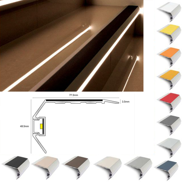 Commercial 77.5mm x 48.5mm Treadlite Stair Nosing Vision Light With PVC Insert