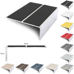 Aluminium Commercial 85mm x 32mm Stair Nosing Edge Trim With PVC Insert