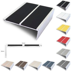 Anti Slip 91mm x 32mm Commercial Stair Nosing With PVC Insert