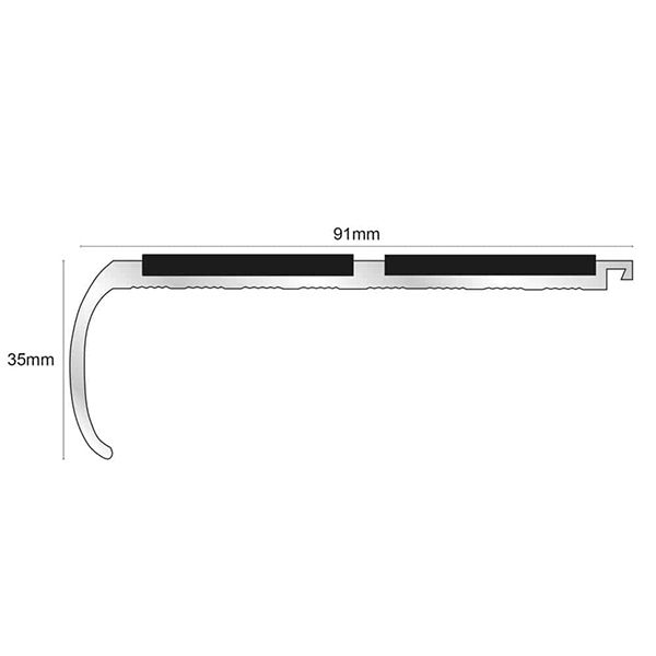91mm x 35mm Commercial Non-Slip Bullnose Stair Nosing with PVC Insert