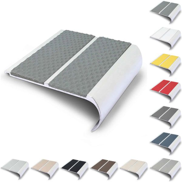91mm x 35mm Commercial Non-Slip Bullnose Stair Nosing with PVC Insert