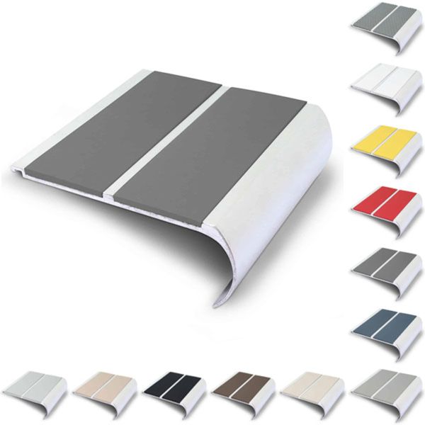 91mm x 35mm Commercial Non-Slip Bullnose Stair Nosing with PVC Insert