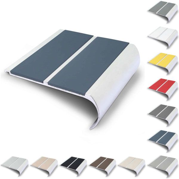 91mm x 35mm Commercial Non-Slip Bullnose Stair Nosing with PVC Insert