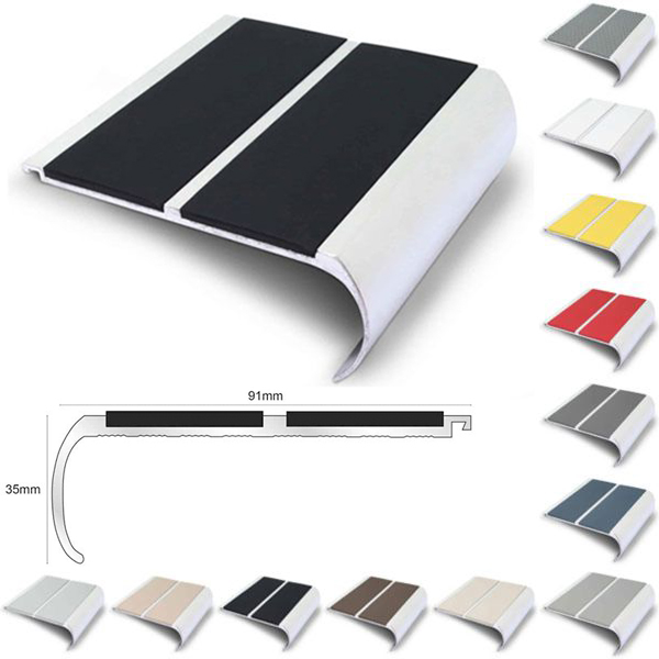 91mm x 35mm Commercial Non-Slip Bullnose Stair Nosing with PVC Insert
