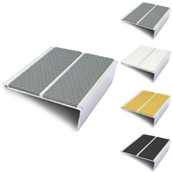 Slip Resistant 91mm x 35mm Rakeback External Stair Nosing With Tredsafe PVC Insert