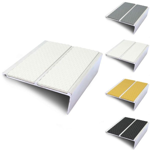Slip Resistant 91mm x 35mm Rakeback External Stair Nosing With Tredsafe PVC Insert