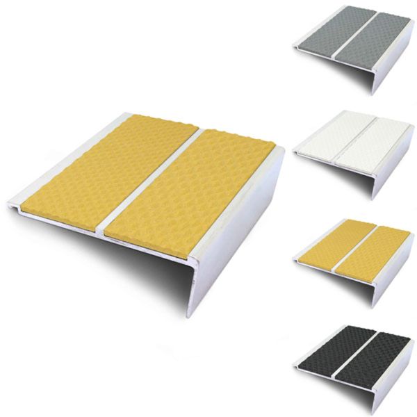 Slip Resistant 91mm x 35mm Rakeback External Stair Nosing With Tredsafe PVC Insert